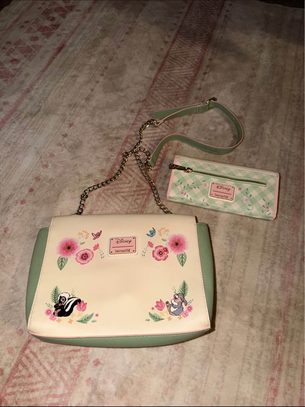Loungefly Floral Bambi Crossbody Bag in Cream and Mint with Matching Wallet - Picture 2 of 2